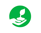 Una mano sostiene una planta en un círculo verde.
