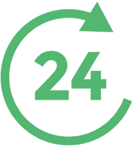 Un círculo verde con el número 24 y una flecha dentro.