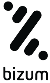 Un logotipo en blanco y negro para Bizum sobre un fondo blanco.