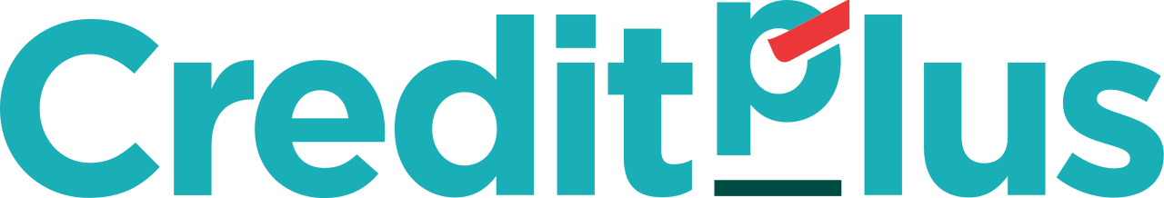 Türkisfarbenes Logo für Creditplus mit einem kleinen roten Diagonalstrich über dem Buchstaben 'p'.