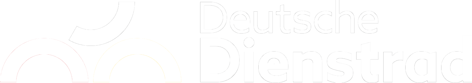 Das Logo des „Deutschen Dienstrads“ zeigt drei stilisierte, mehrfarbige Bögen und den Firmennamen in schwarzer Schrift.