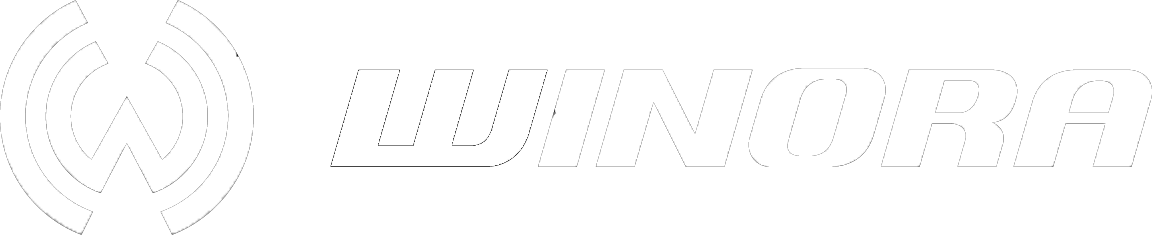 Weißes Logo mit einem stilisierten Kreissymbol, in dessen Mitte ein „W“ steht, gefolgt vom Markennamen „WINDORO“ in fetter Schriftart.