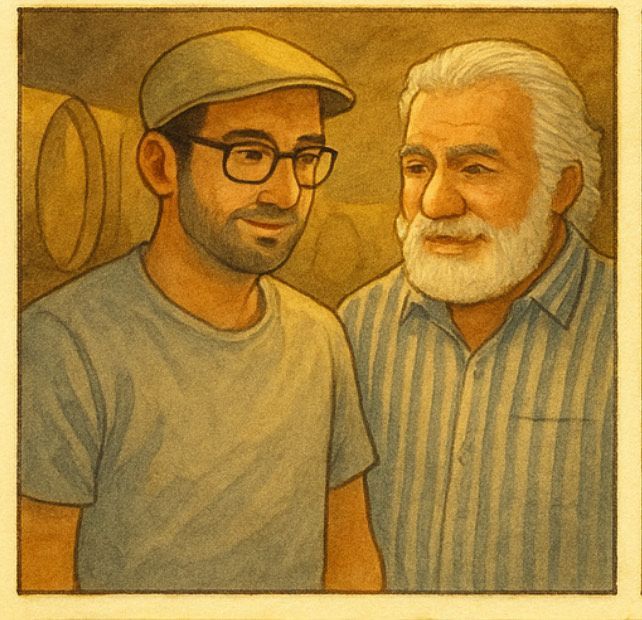 Un hombre con gafas y sombrero está junto a otro hombre con barba.