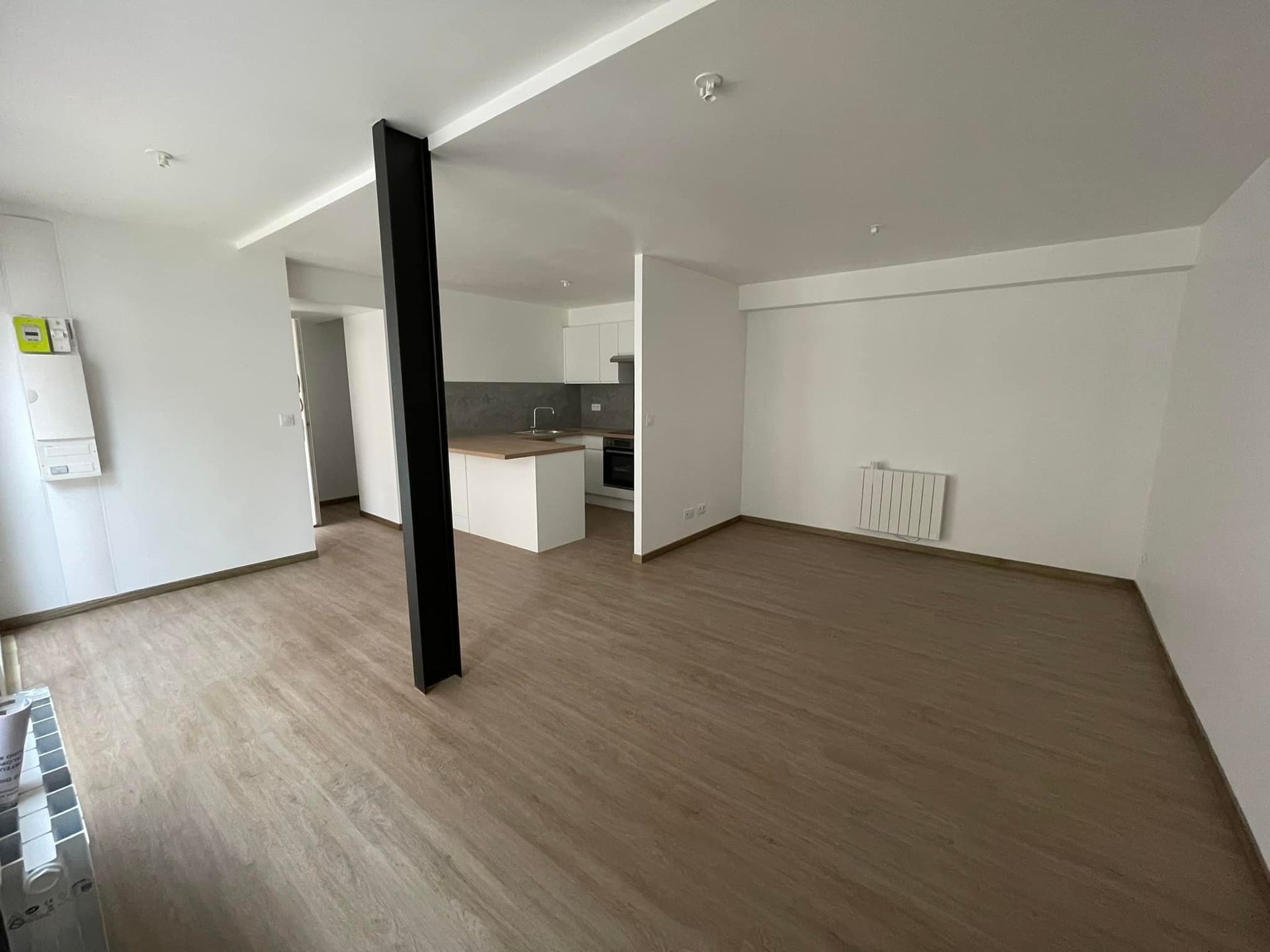 Une pièce rénovée avec du parquet au sol