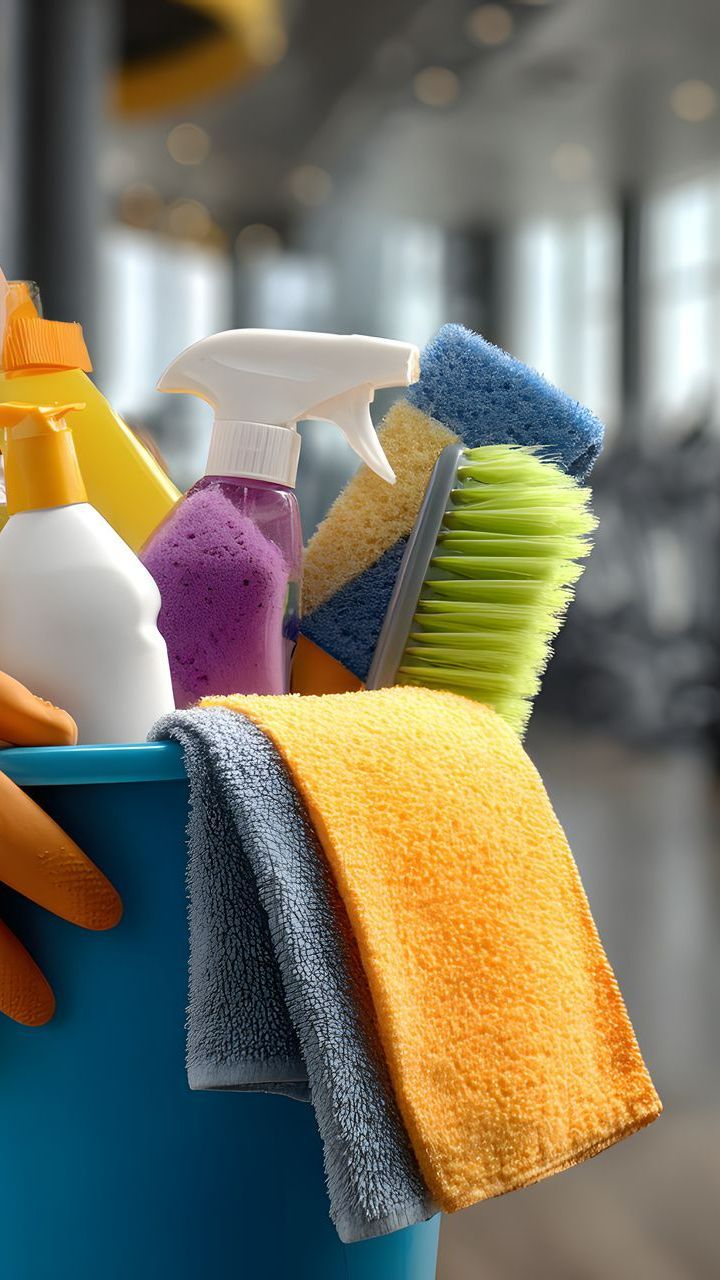 Seau avec produits nettoyants