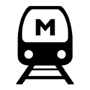 Un icono negro que muestra la parte delantera de un tren de metro sobre las vías con un símbolo 