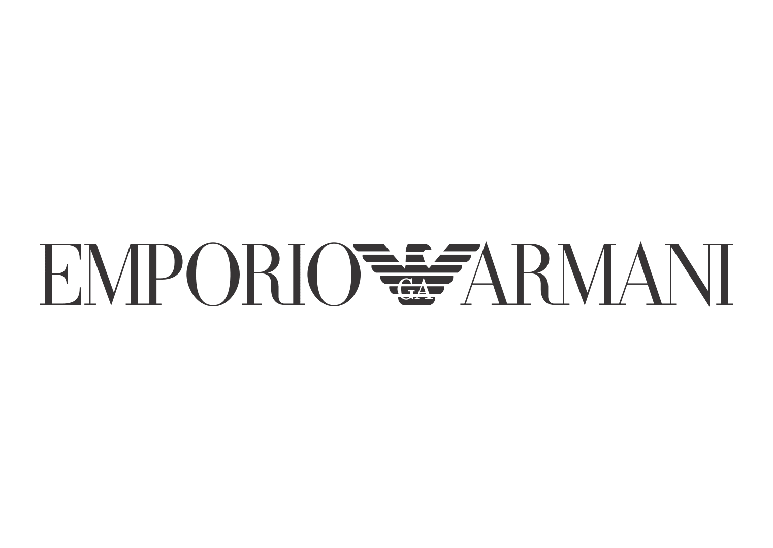 Logotipo da Emporio Armani: texto com o nome da marca e o emblema da águia em preto.