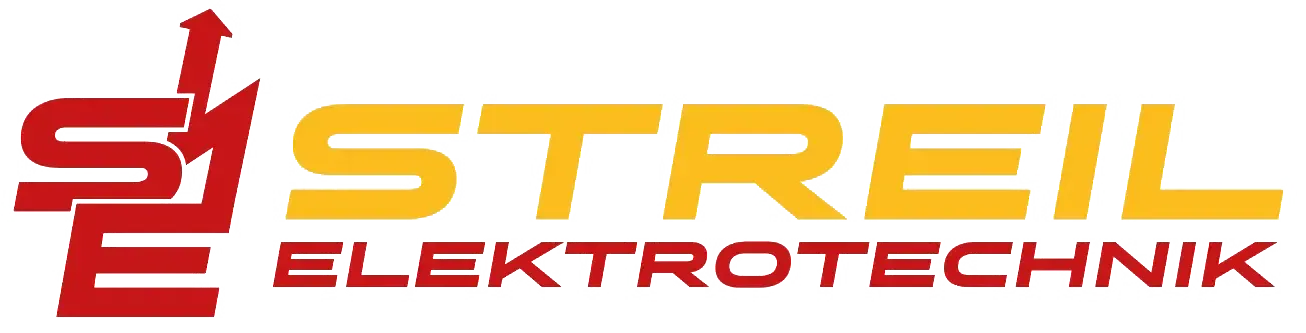 Logo für Streil Elektrotechnik mit „SE“ in Rot mit einem roten Pfeil nach oben, „STREIL“ in Gelb und „ELEKTROTECHNIK“ in Rot.