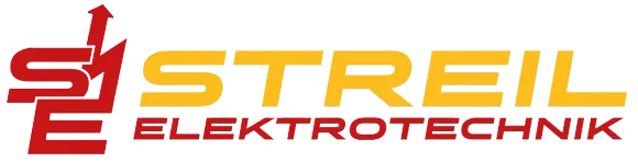 Logo für Streil Elektrotechnik mit „SE“ in Rot mit einem roten Pfeil nach oben, „STREIL“ in Gelb und „ELEKTROTECHNIK“ in Rot.