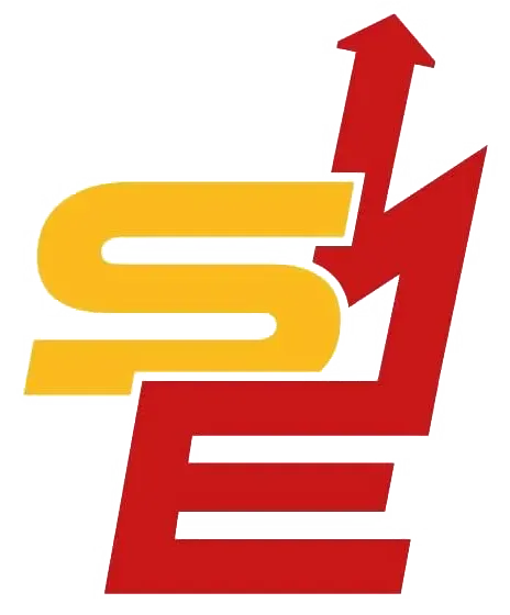 Gelbes „S“ über rotem „E“ mit einem nach oben zeigenden Pfeil.