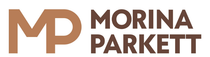 Logo für Morina Parkett: braune Buchstaben „MP“ neben dem Text „MORINA PARKETT“ 