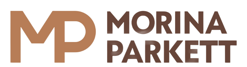 Das Logo von Morina Parkett zeigt die Initialen