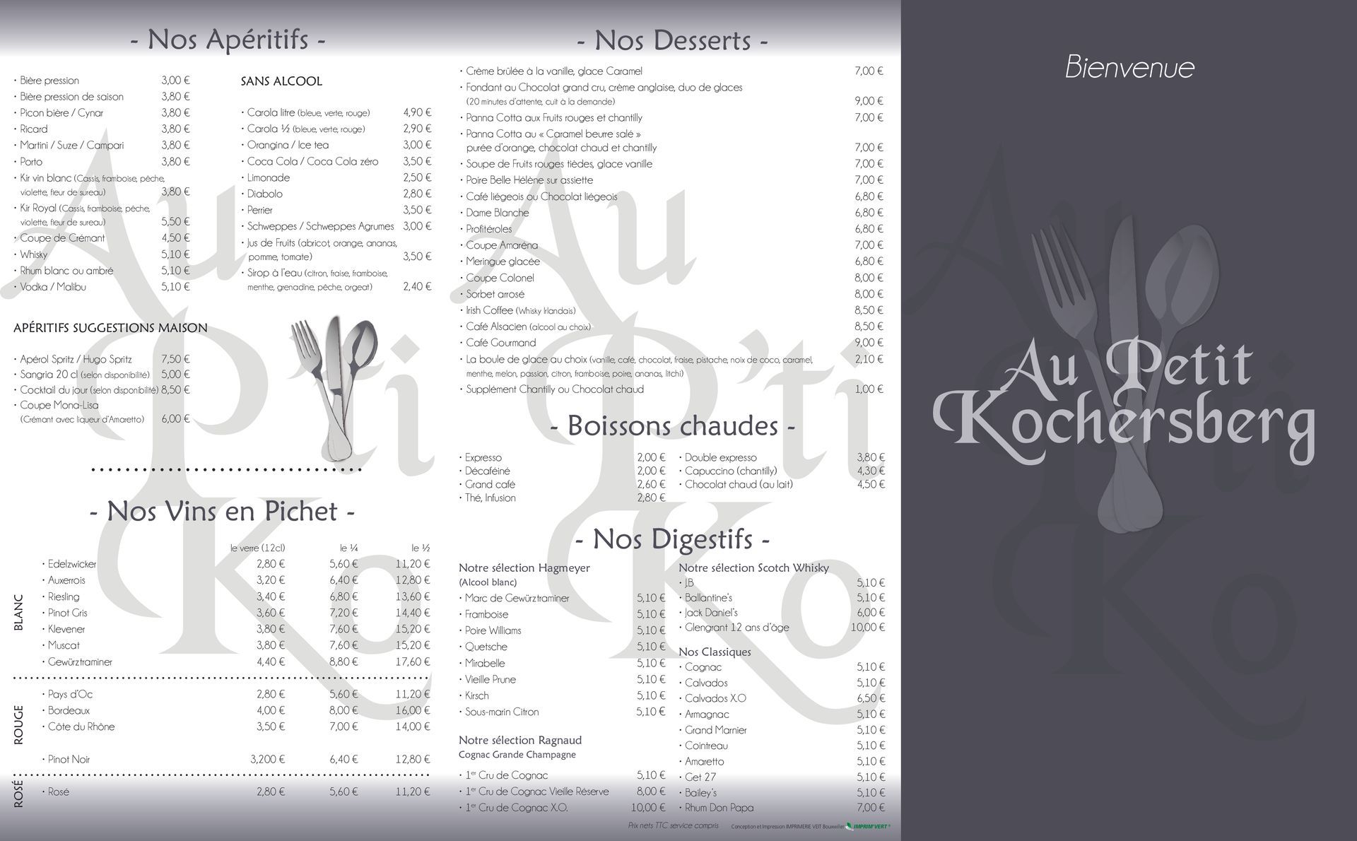 Carte de notre restaurant