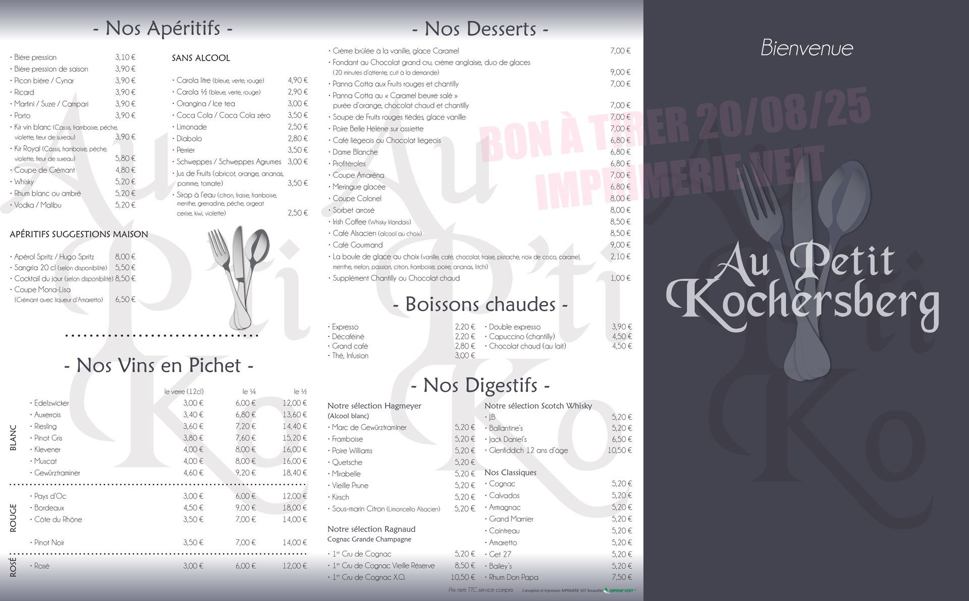 Carte de notre restaurant 