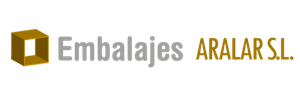 Logotipo de Embalajes Aralar SL, con cubo dorado y texto en gris y dorado.