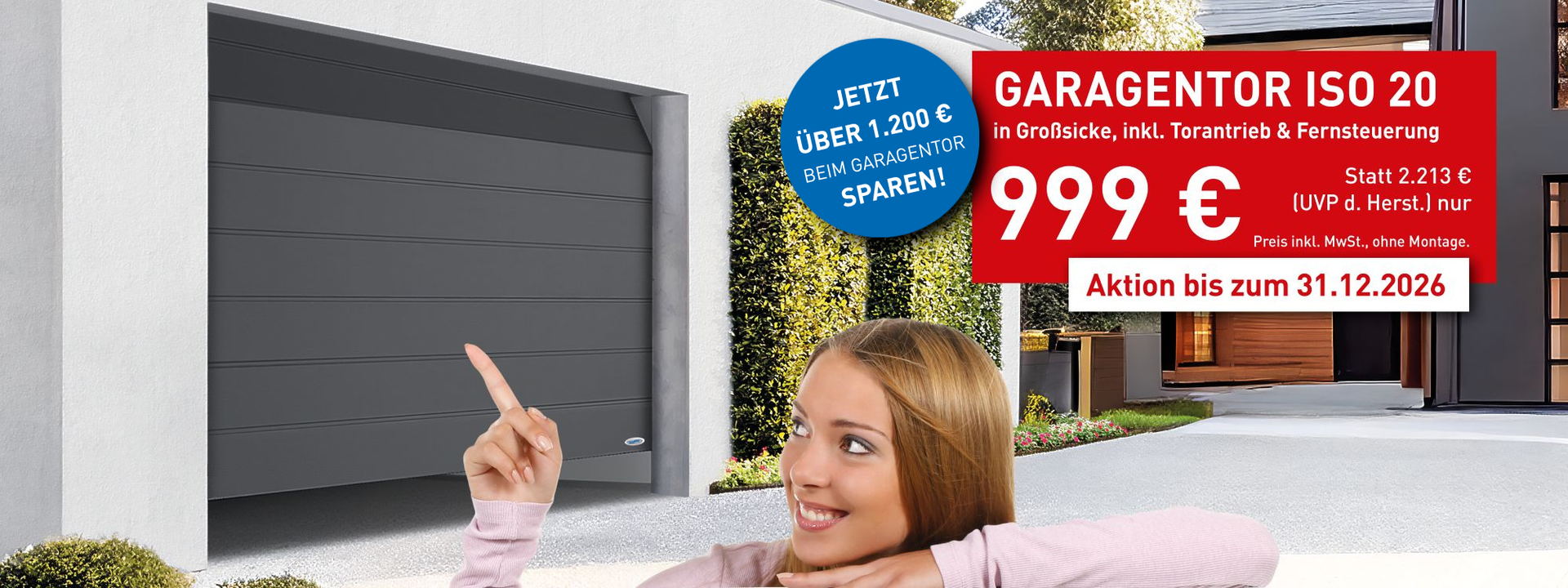 Garagentor-Aktion 2026: Sektionaltor ISO 20 mit Antrieb für 999 €