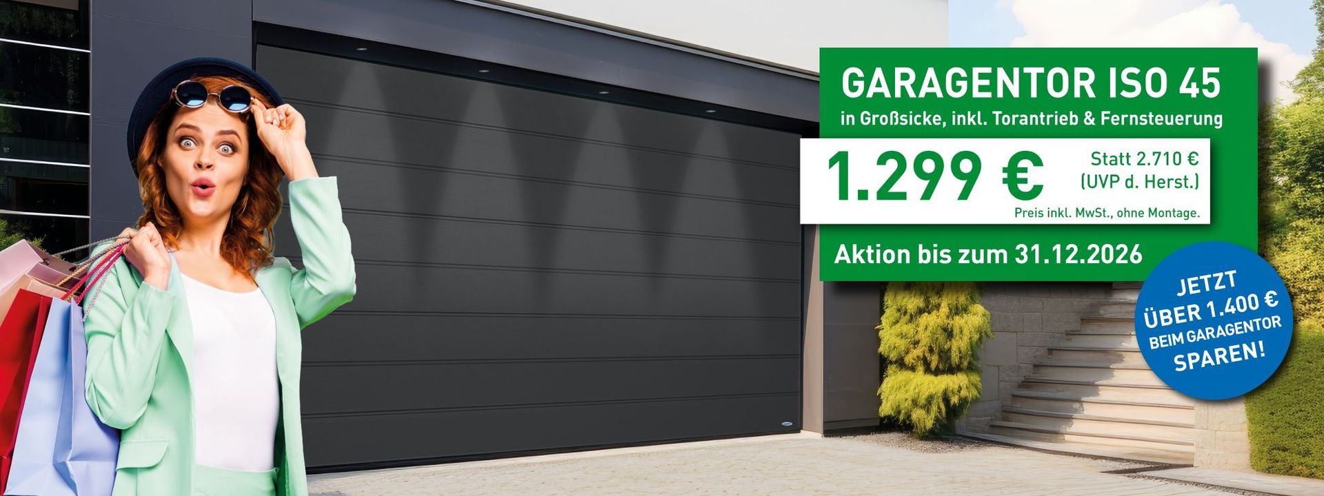 Garagentor-Aktion 2026: Sektionaltor ISO 45 mit Antrieb für 1.299 €