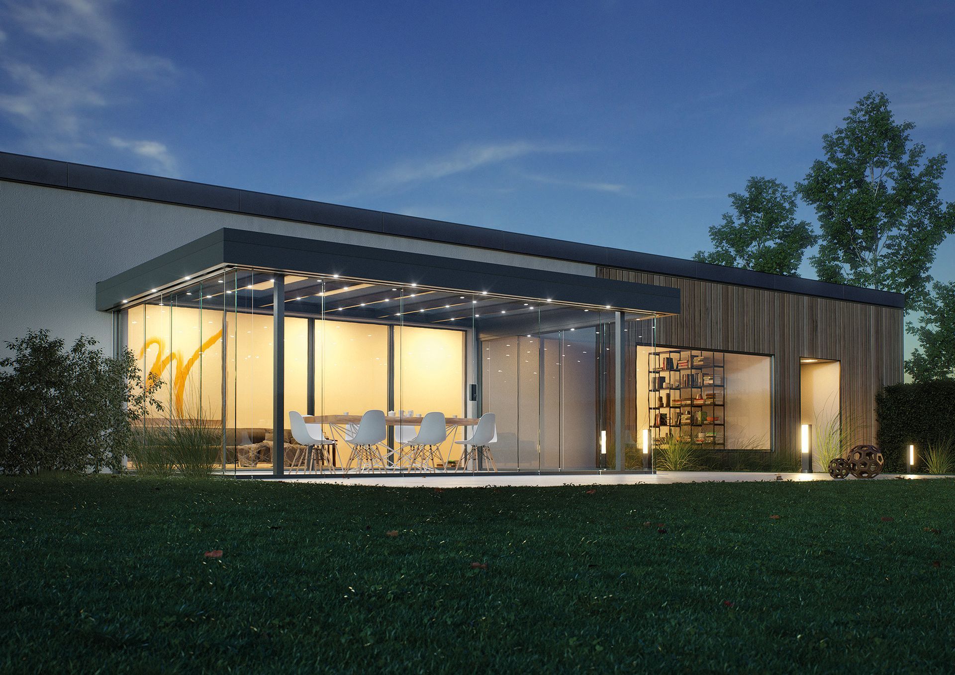 Wintergarten mit offener Glastür