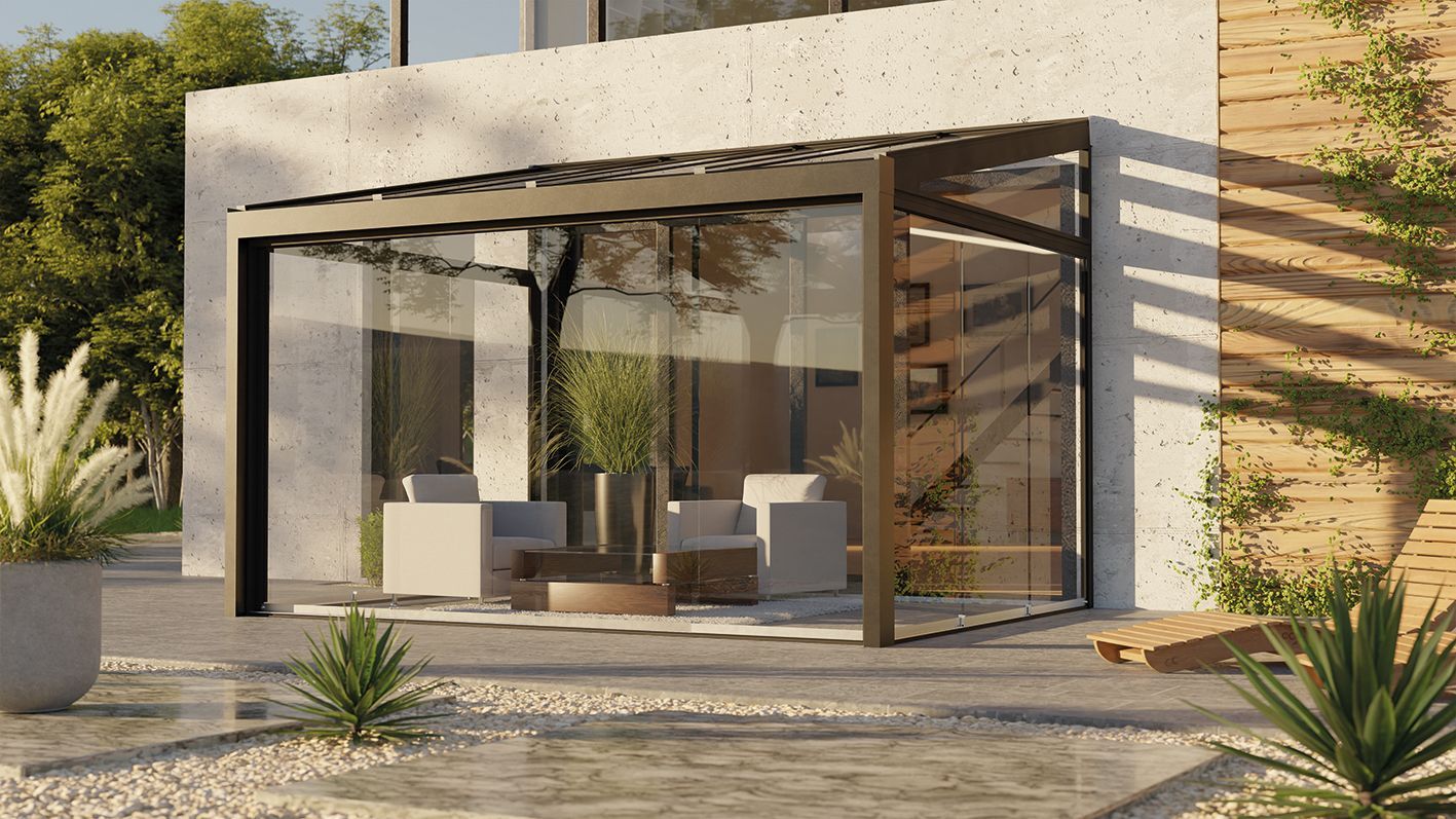 Wintergarten mit offener Glastür