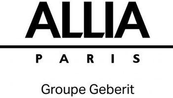 Logo d'Allia Paris, membre du groupe Geberit, avec un texte noir sur fond blanc.