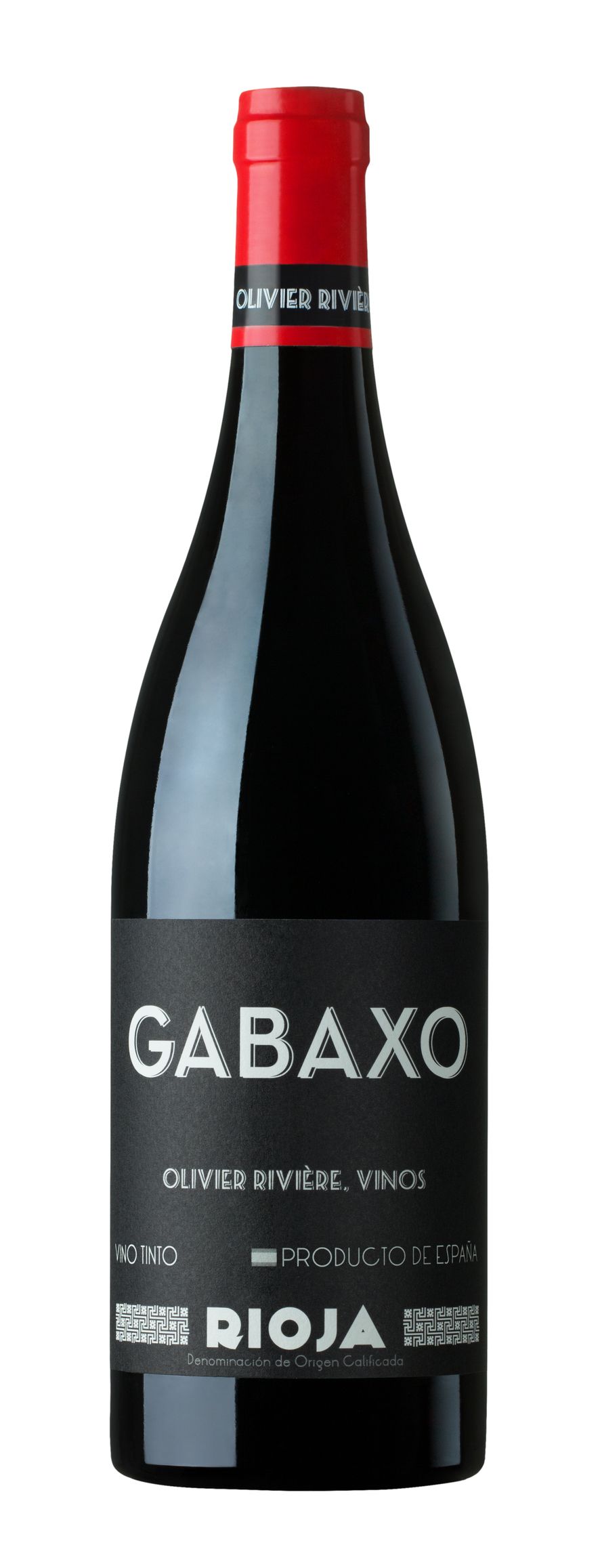 Una botella de vino gabaxo con tapón rojo