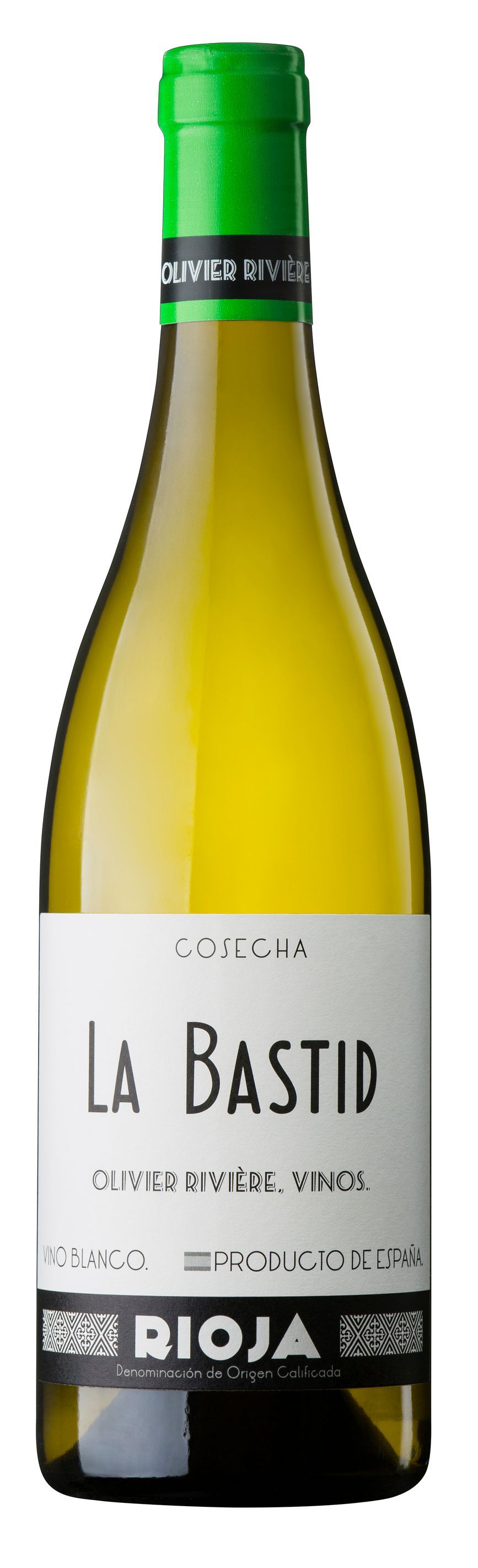 Una botella de vino La Bastid con tapón verde