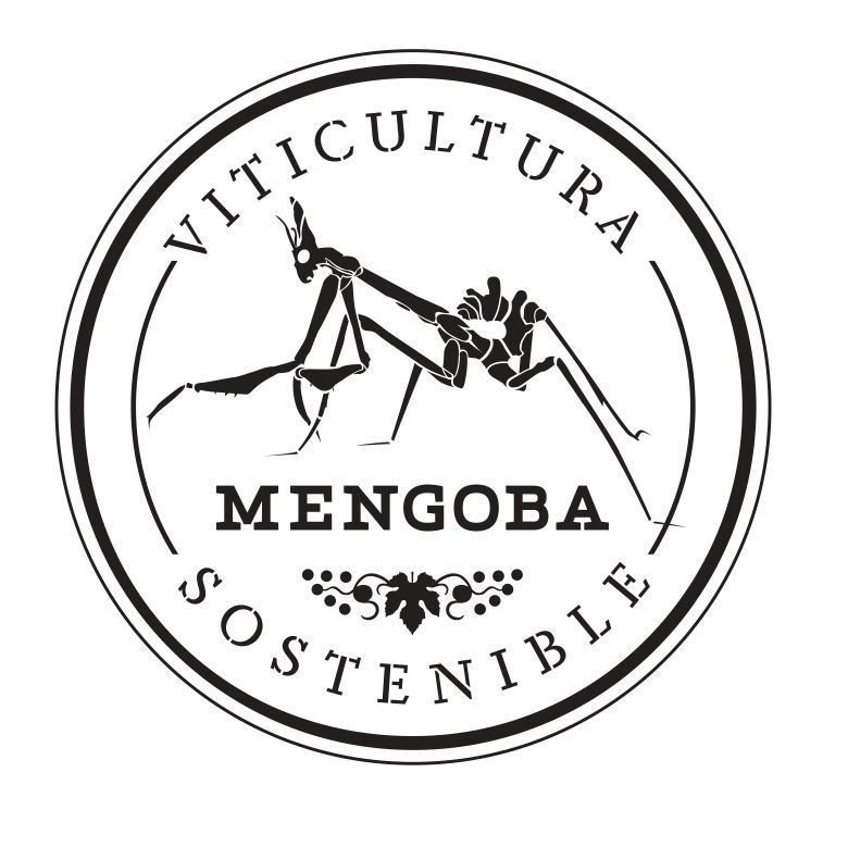 Un logotipo en blanco y negro para viticultura mengoba sostenible.