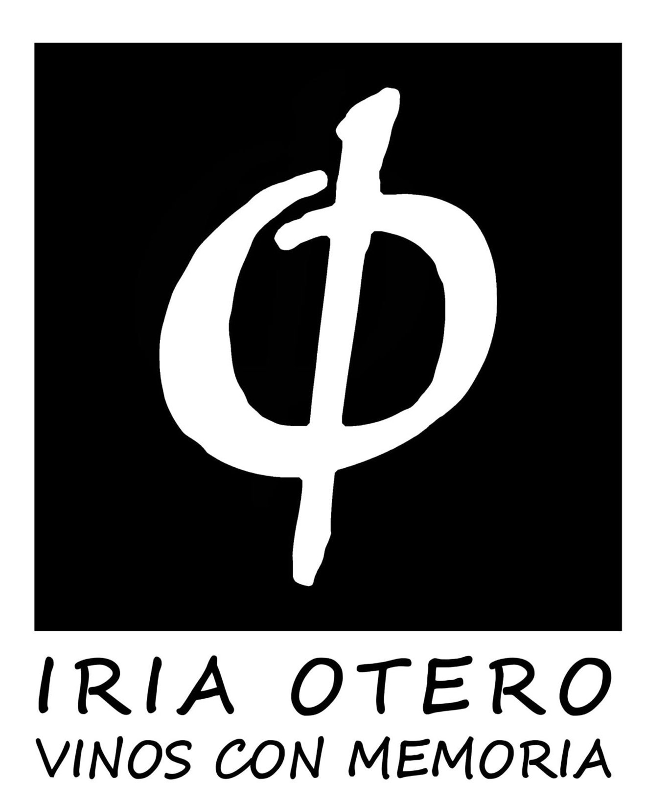 A black and white logo for iria otero vinos con memoria