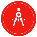 Icône de boussole blanche sur un cercle rouge.