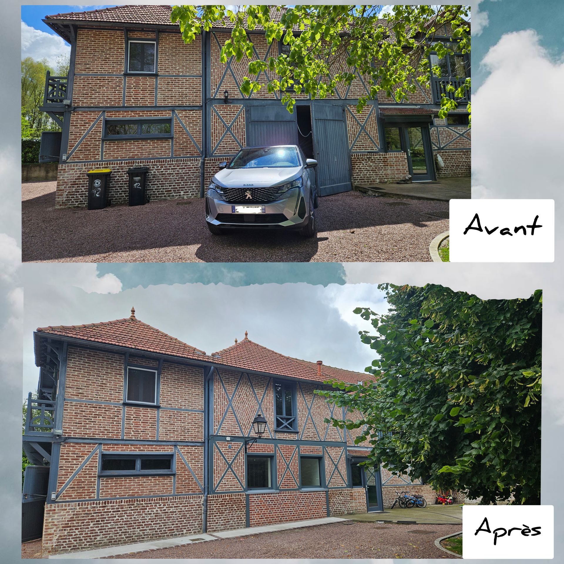 Avant et après la rénovation extérieure d'une maison en pierre