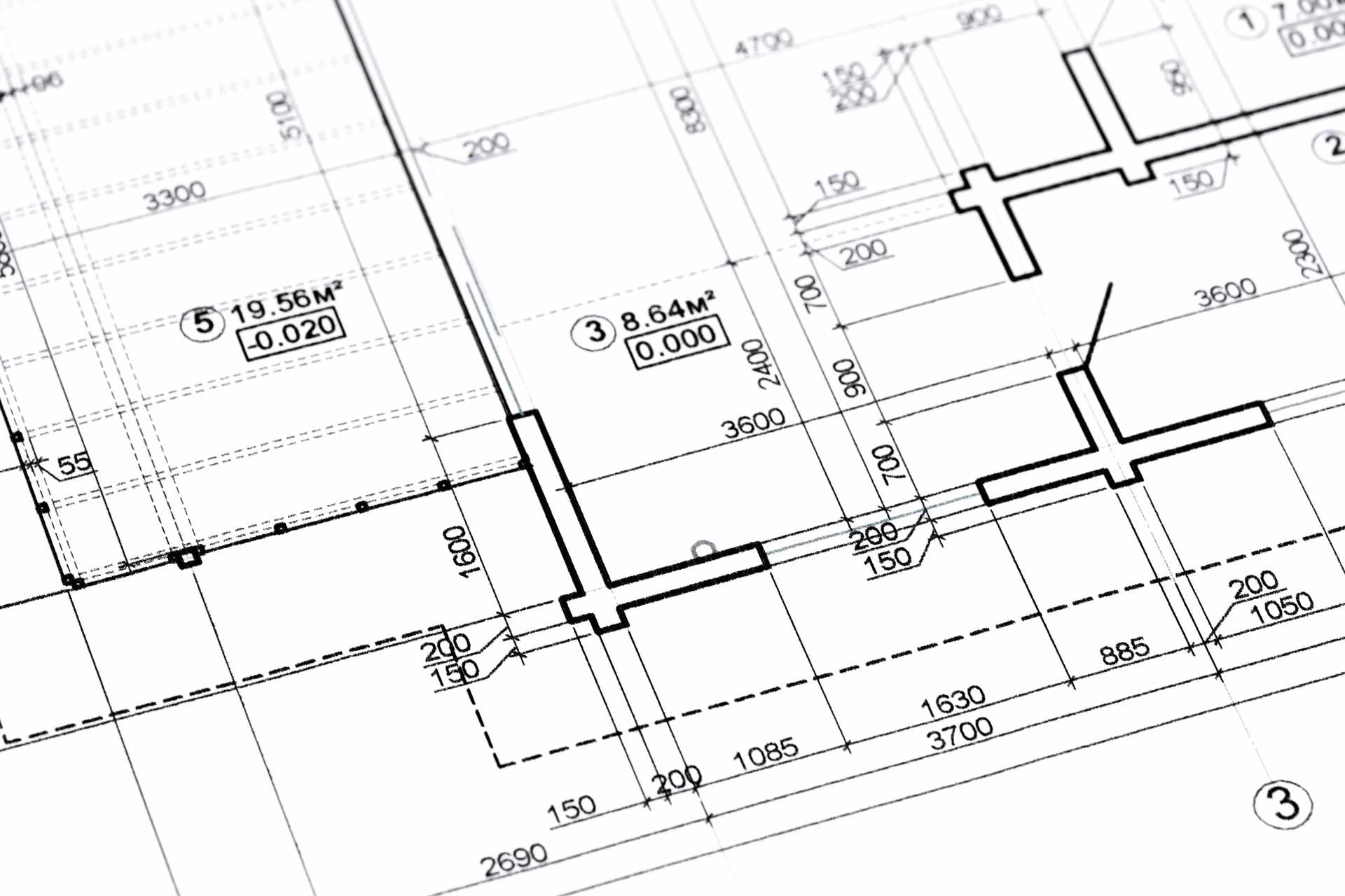 Plan architectural avec agencement des pièces, dimensions et annotations en noir sur papier blanc.