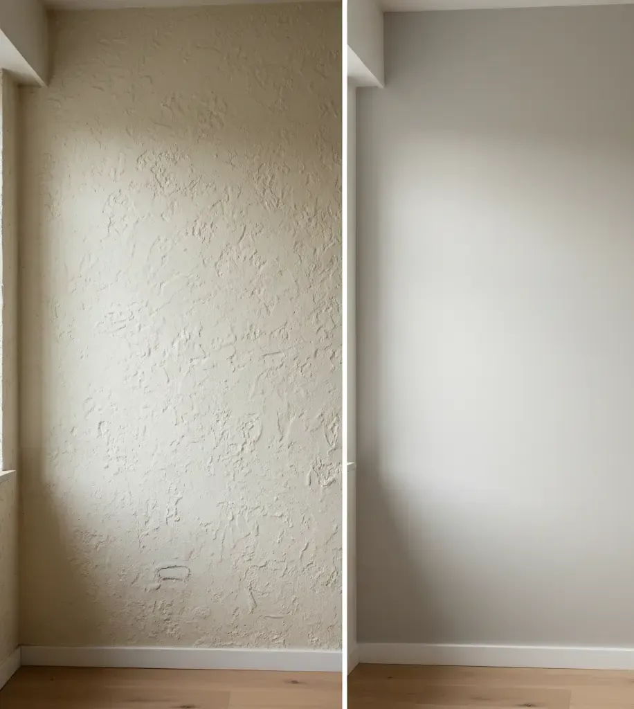 Comparativa antes y después de eliminación de gotelé en vivienda de Oviedo