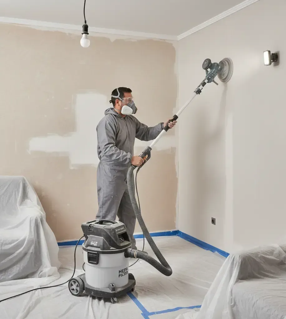 Lijado de paredes sin polvo con maquinaria profesional en Oviedo