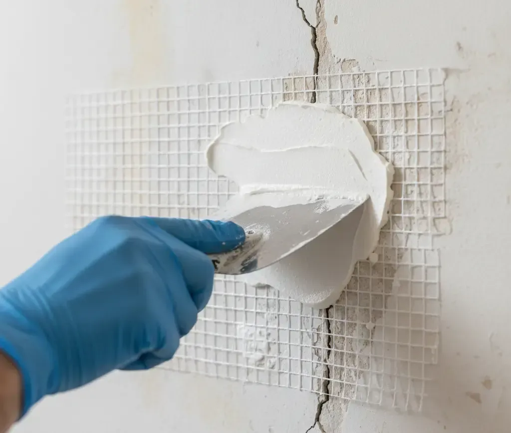 Reparación técnica de grietas en paredes antes de alisar en Asturias