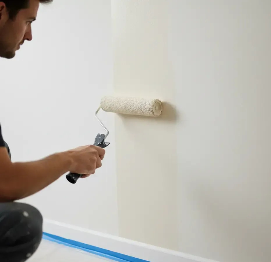 Aplicación de pintura plástica mate sobre paredes lisas en Oviedo