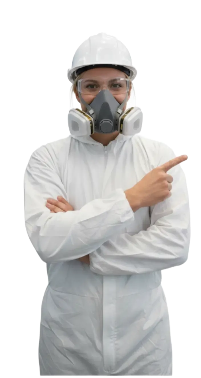 Mujer con mono de pintura animando a llamada