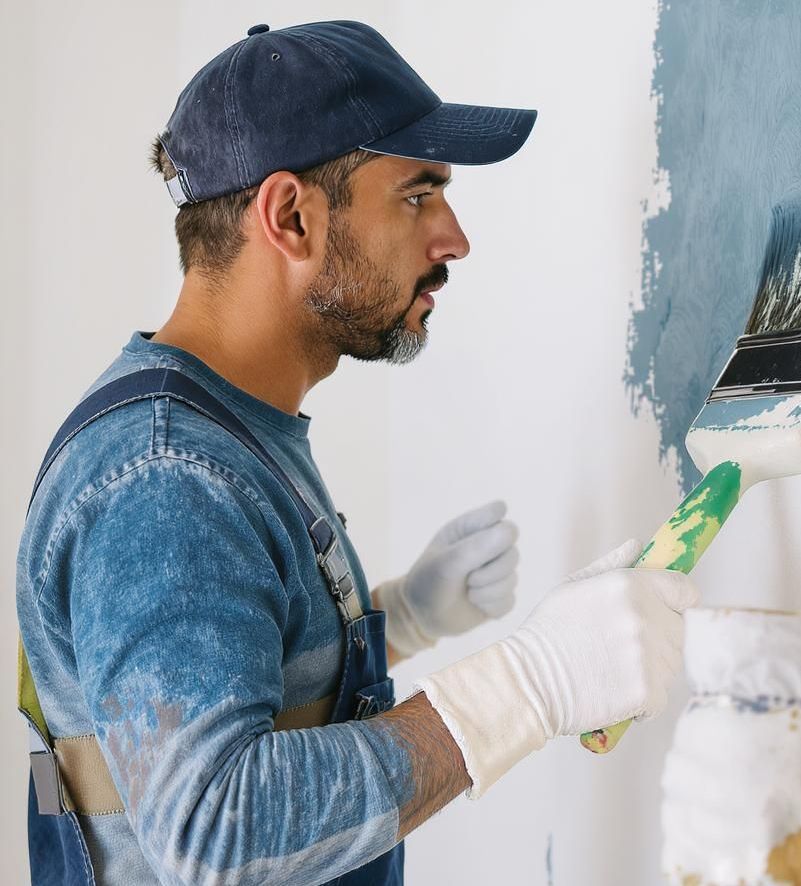 Un hombre que lleva una máscara está pintando con aerosol una pared en una habitación.
