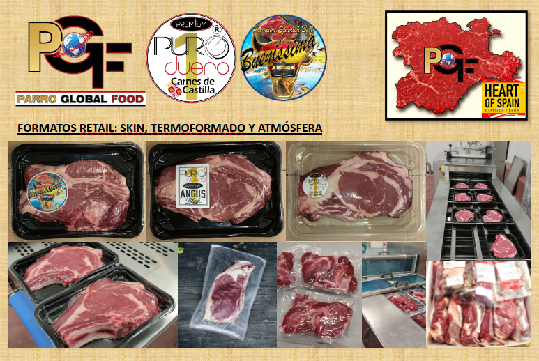 Un collage de diferentes tipos de carne con logotipos para pgf.
