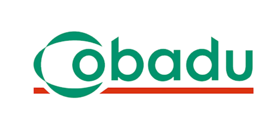 Un logotipo verde y rojo para Cobadu sobre un fondo blanco.