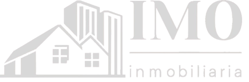 Un logotipo para imo inmobiliaria con una casa y edificios sobre un fondo blanco.