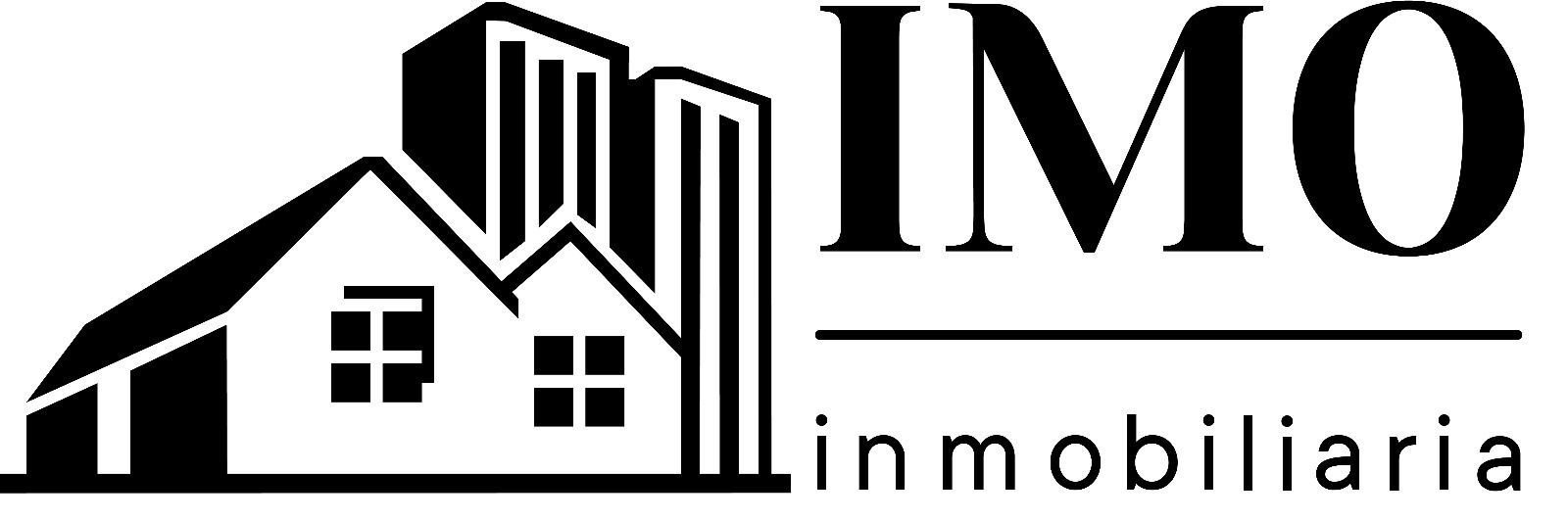 Un logotipo en blanco y negro para imo inmobiliaria con una casa en él.