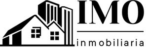 Logotipo de IMO inmobiliaria con siluetas de edificios y texto.
