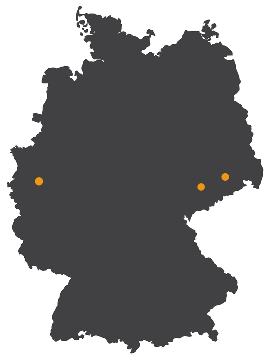 Eine Karte von Deutschland mit Drei orangen Punkten darauf