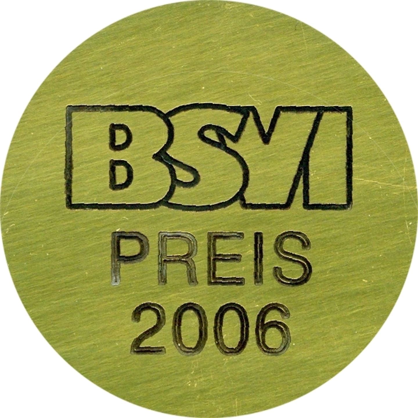 Ein goldener Kreis mit den Worten BSVI Preis 2006 darauf