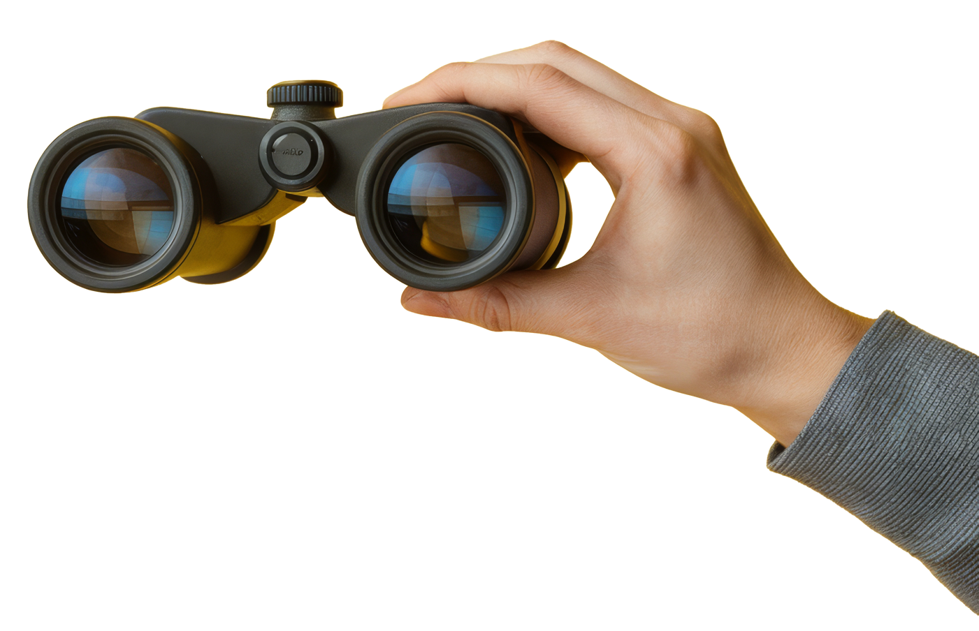 Une main tenant des jumelles.