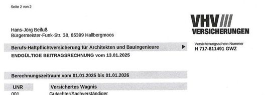 VHV - Haftpflichtversicherung für Bausachverständigen Hans-Jörg Beifuß.