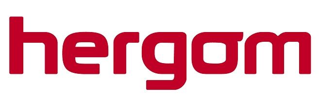 Logotipo con la palabra "hergom" en color rojo sobre fondo blanco.