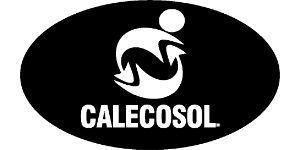 Logotipo de CALECOSOL en blanco y negro, con un emblema circular en forma de hoja sobre el nombre de la marca.