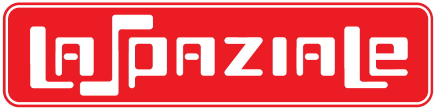 Logotipo rojo de LaPazine en un rectángulo redondeado con letras blancas estilizadas.