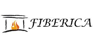 Logotipo de FIBERICA con texto negro y una llama naranja estilizada dentro de un icono enmarcado.